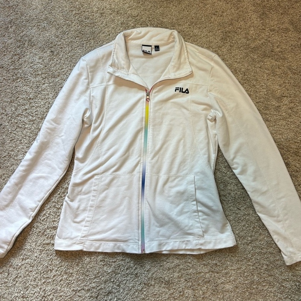 Fila White Sweatshirt with Stand-Up Collar